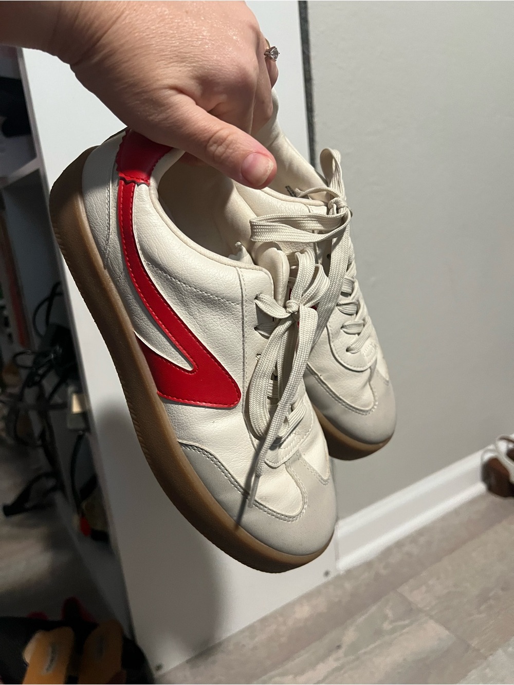 Dolce Vita Cream Leather Sneakers with Red Accent